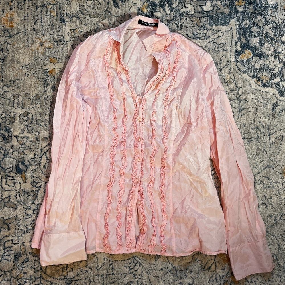 Pink Ruffled Button-Up Blouse